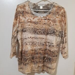 Christopher & Banks L Sheer Layered Top Patterned Lining Sparkle Detail
